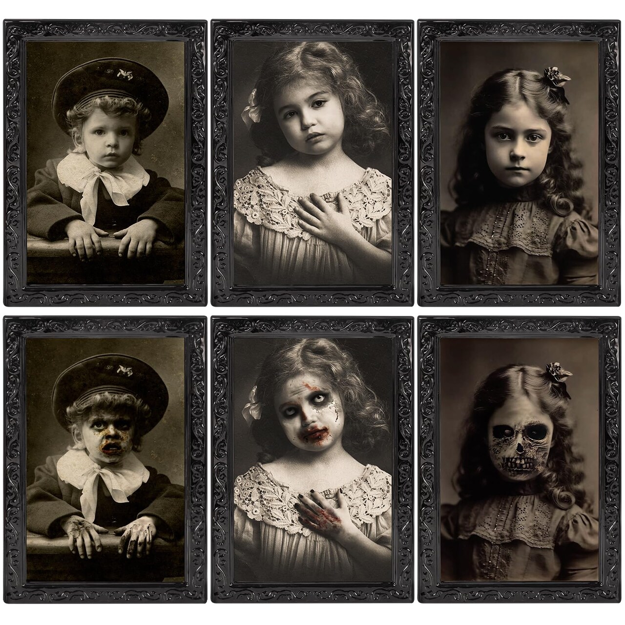 3 Pieces Halloween Decorations Indoor Scary Wall Decor, 3D Changing Face Moving Picture Frames Portrait, Gothic Horror Castle Haunted House Mansion Decor Decoration Party Supplies